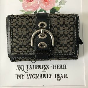 Coach Jacquard Grey/Tan & Black Logo Wallet